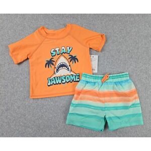 Jumping‎ Beans Shark Boys 2 pc Swim Set Size 12 Months Rash Guard Top Trunks NWT